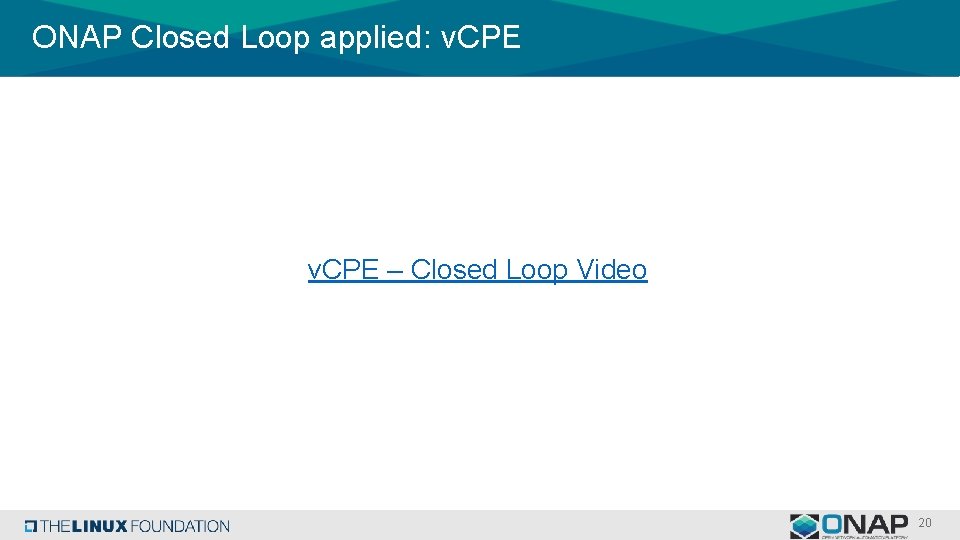 ONAP Closed Loop applied: v. CPE – Closed Loop Video 20 