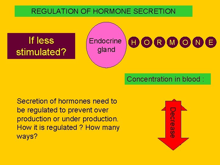 REGULATION OF HORMONE SECRETION If less stimulated? Stimulated Endocrine gland H O R M