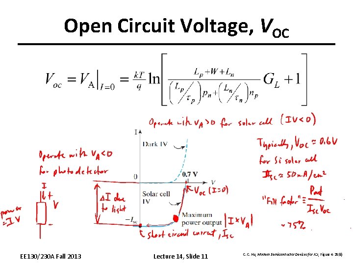 Open Circuit Voltage, VOC EE 130/230 A Fall 2013 Lecture 14, Slide 11 C.