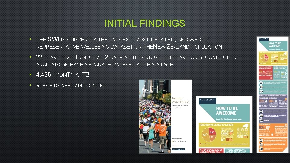 INITIAL FINDINGS • THE SWI IS CURRENTLY THE LARGEST, MOST DETAILED, AND WHOLLY REPRESENTATIVE