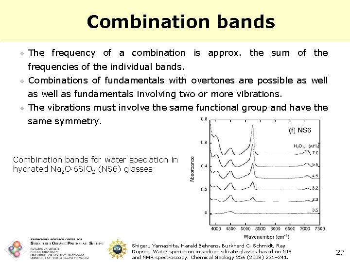 Combination bands v The frequency of a combination is approx. the sum of the