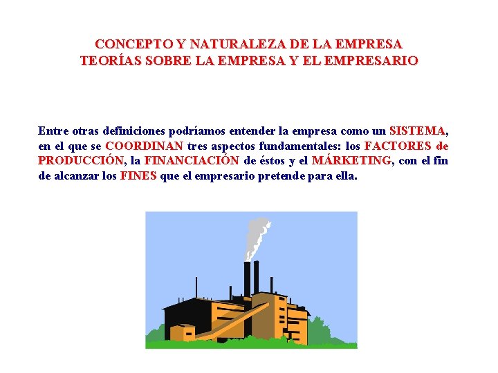 CONCEPTO Y NATURALEZA DE LA EMPRESA TEORÍAS SOBRE LA EMPRESA Y EL EMPRESARIO Entre