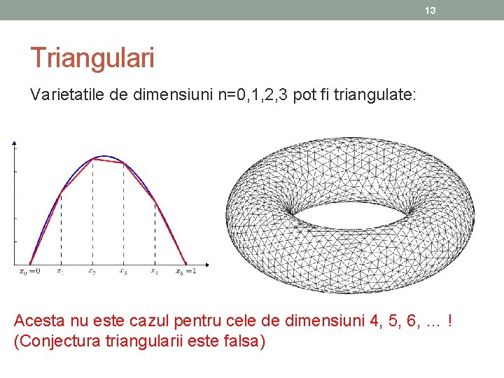 13 Triangulari Varietatile de dimensiuni n=0, 1, 2, 3 pot fi triangulate: Acesta nu