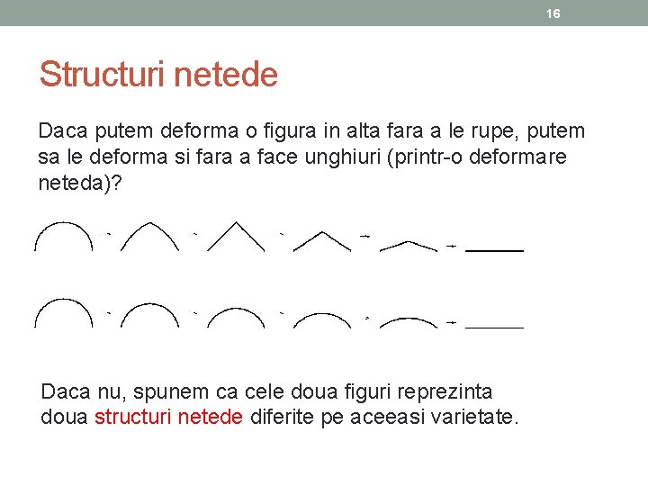 16 Structuri netede Daca putem deforma o figura in alta fara a le rupe,