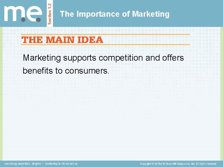 Section 1. 2 The Importance of Marketing supports competition and offers benefits to consumers.