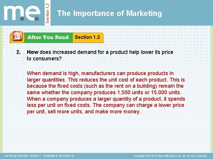 Section 1. 2 The Importance of Marketing Section 1. 2 2. How does increased