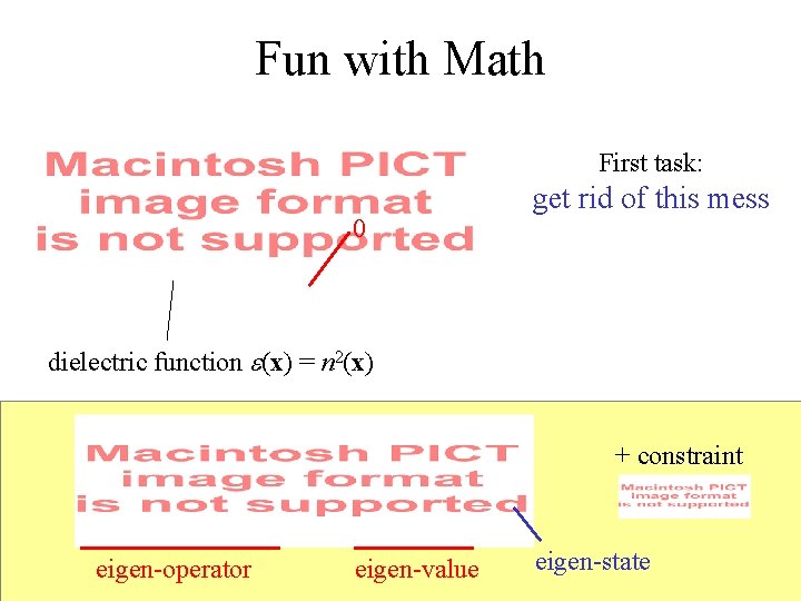 Fun with Math First task: 0 get rid of this mess dielectric function e(x)