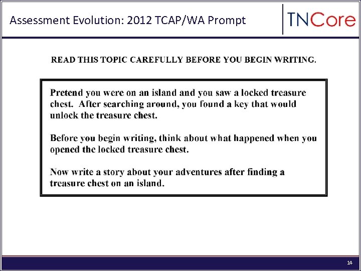 Assessment Evolution: 2012 TCAP/WA Prompt 14 