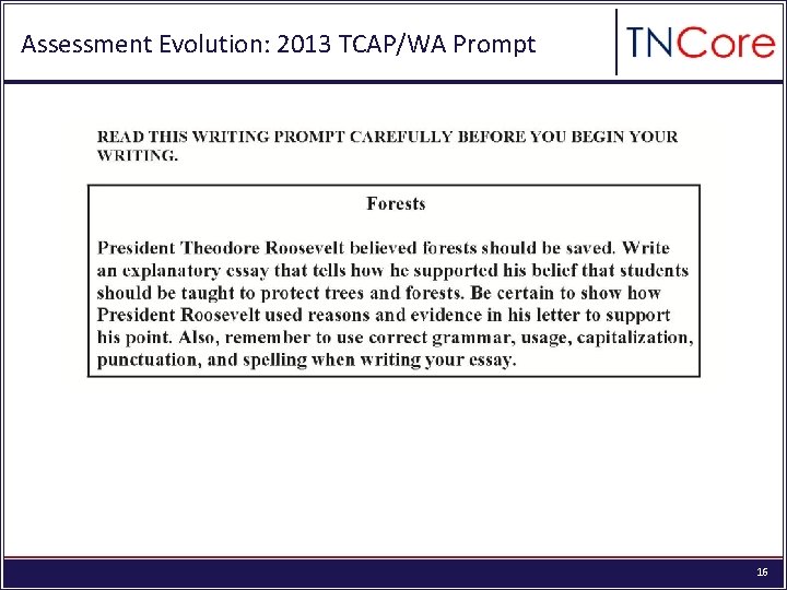 Assessment Evolution: 2013 TCAP/WA Prompt 16 