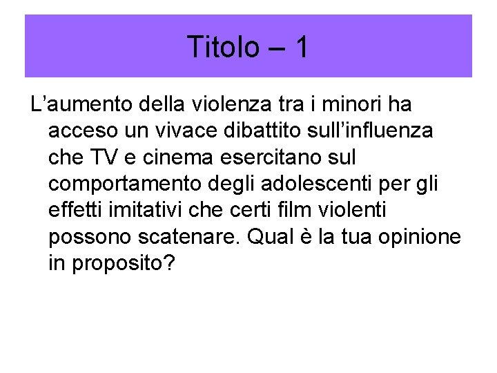 Titolo – 1 L’aumento della violenza tra i minori ha acceso un vivace dibattito