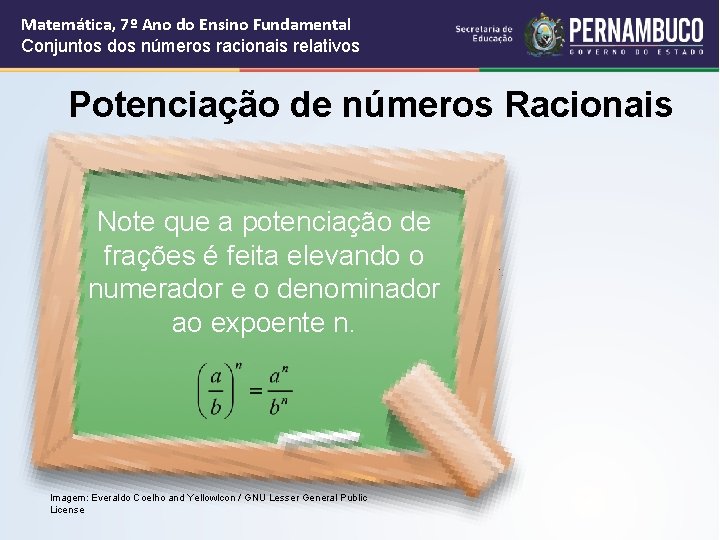 Matemática, 7º Ano do Ensino Fundamental Conjuntos dos números racionais relativos Potenciação de números Matemática, 7º Ano do Ensino Fundamental Conjuntos dos números racionais relativos Potenciação de números