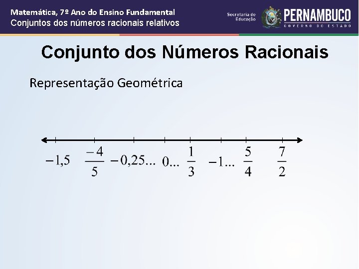 Matemática, 7º Ano do Ensino Fundamental Conjuntos dos números racionais relativos Conjunto dos Números Matemática, 7º Ano do Ensino Fundamental Conjuntos dos números racionais relativos Conjunto dos Números