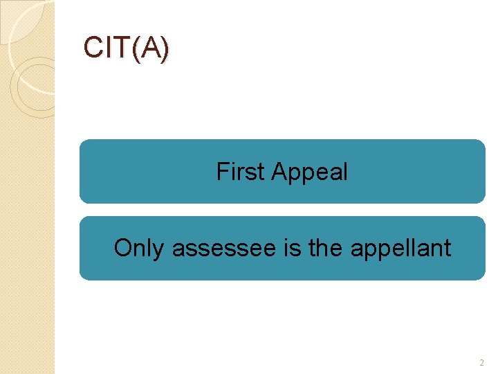 CIT(A) First Appeal Only assessee is the appellant 2 