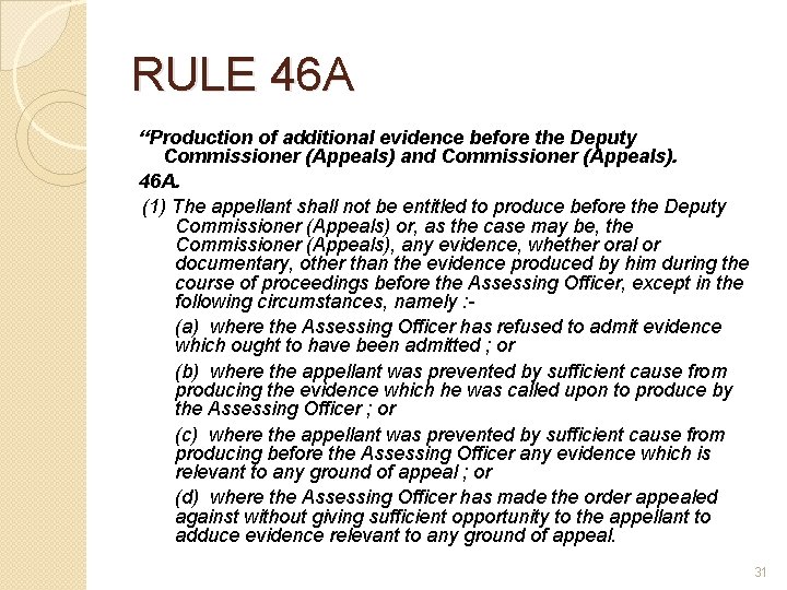 RULE 46 A “Production of additional evidence before the Deputy Commissioner (Appeals) and Commissioner