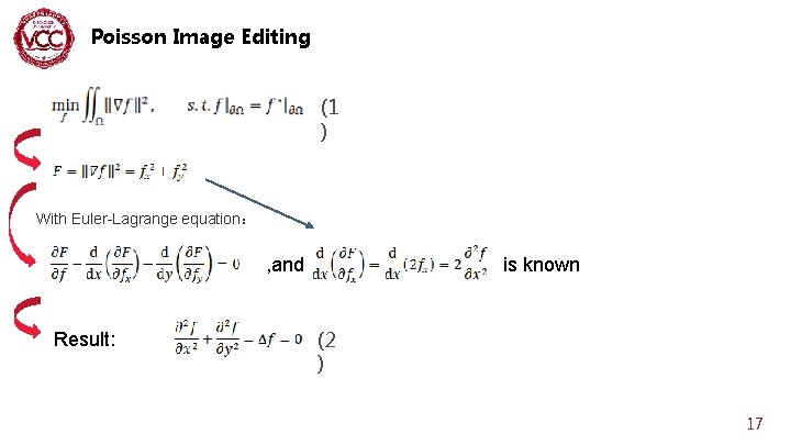 Poisson Image Editing (1 ) With Euler-Lagrange equation： , and Result: is known (2