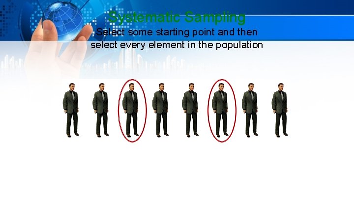 Systematic Sampling Select some starting point and then select every element in the population