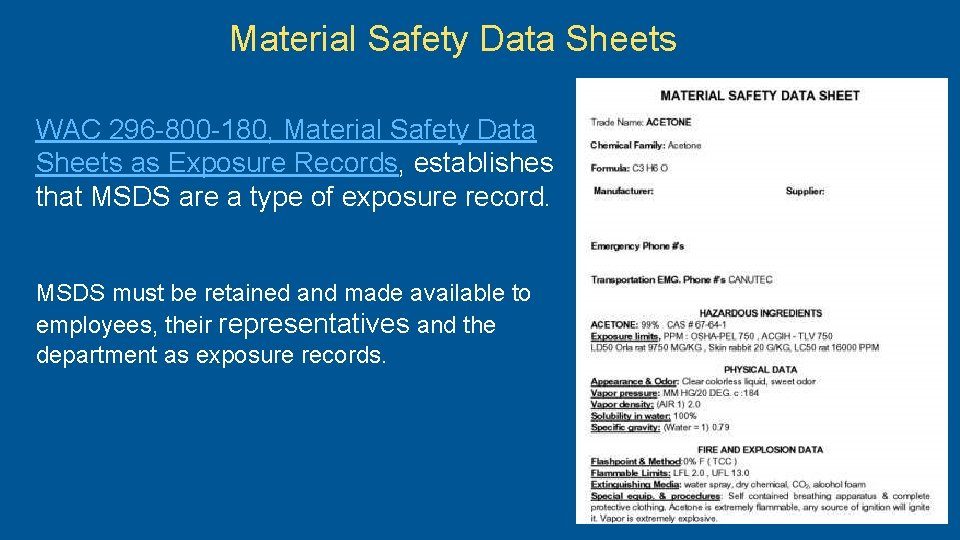 Material Safety Data Sheets WAC 296 -800 -180, Material Safety Data Sheets as Exposure