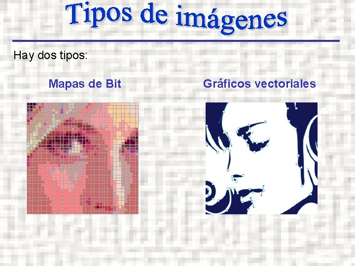 Hay dos tipos: Mapas de Bit Gráficos vectoriales 