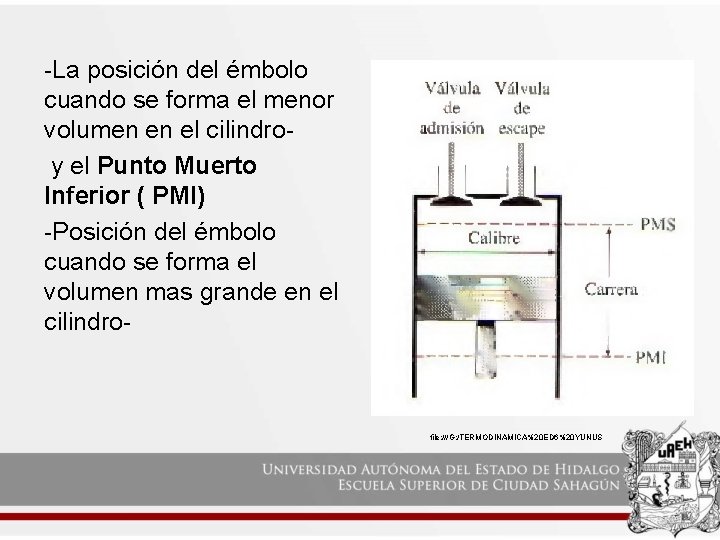 -La posición del émbolo cuando se forma el menor volumen en el cilindroy el