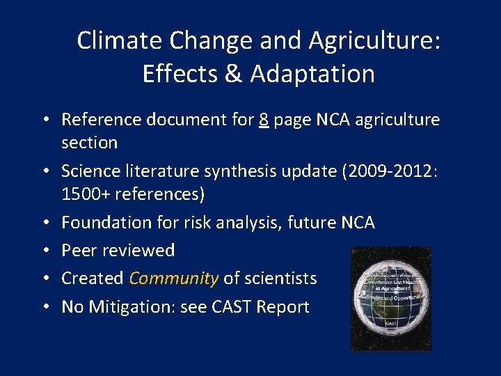 Climate Change and Agriculture: Effects & Adaptation • Reference document for 8 page NCA