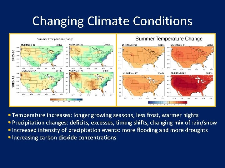 Changing Climate Conditions § Temperature increases: longer growing seasons, less frost, warmer nights §