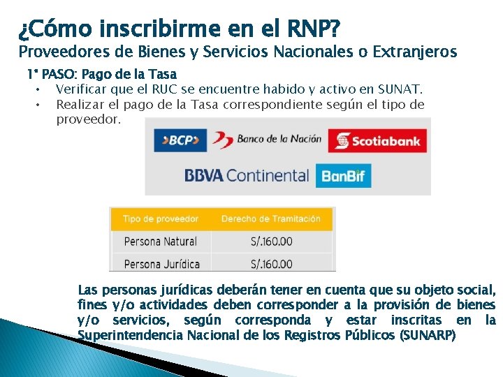 ¿Cómo inscribirme en el RNP? Proveedores de Bienes y Servicios Nacionales o Extranjeros 1°