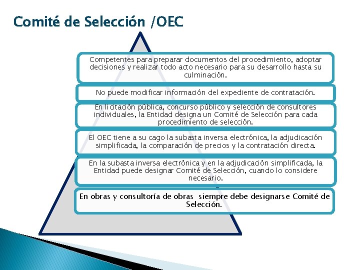 Comité de Selección /OEC Competentes para preparar documentos del procedimiento, adoptar decisiones y realizar