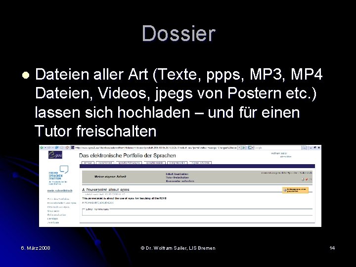 Dossier l Dateien aller Art (Texte, ppps, MP 3, MP 4 Dateien, Videos, jpegs