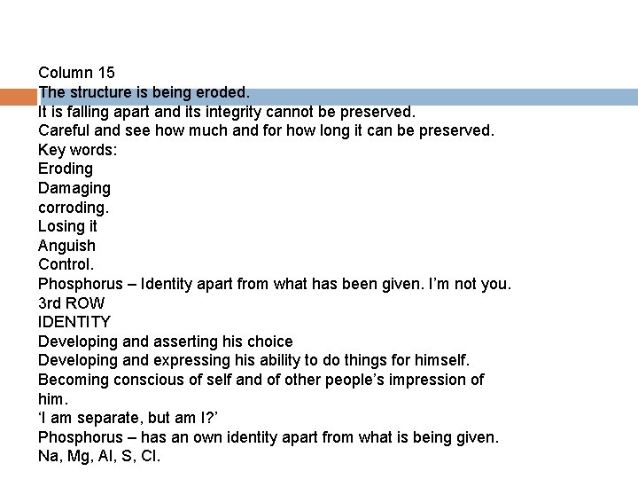 Column 15 The structure is being eroded. It is falling apart and its integrity