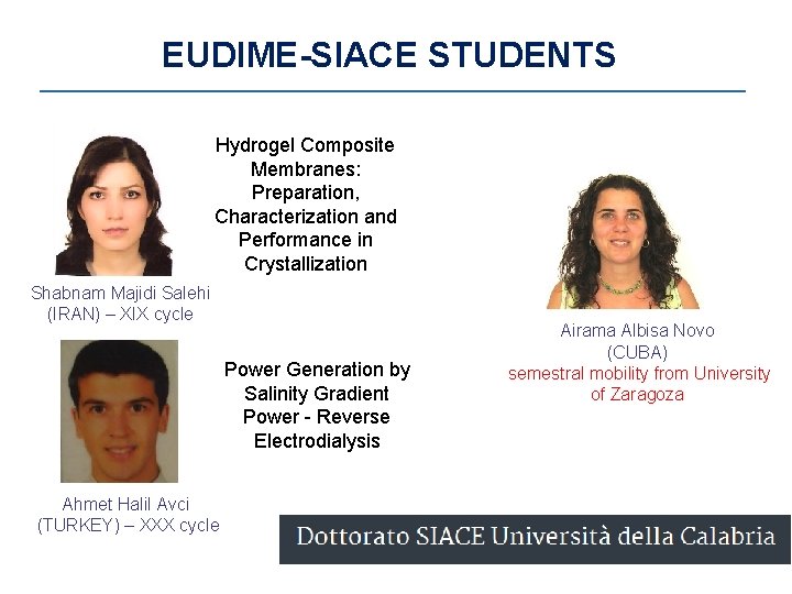 EUDIME-SIACE STUDENTS Hydrogel Composite Membranes: Preparation, Characterization and Performance in Crystallization Shabnam Majidi Salehi