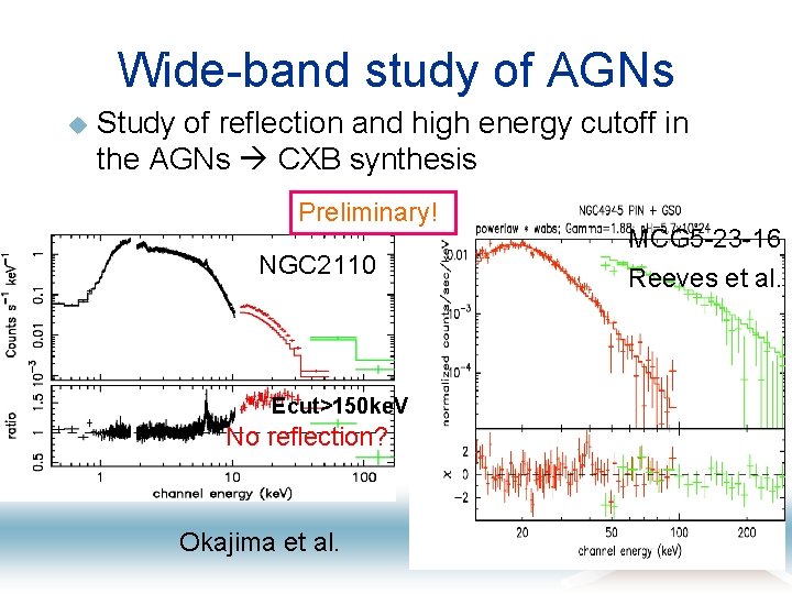 Wide-band study of AGNs u Study of reflection and high energy cutoff in the
