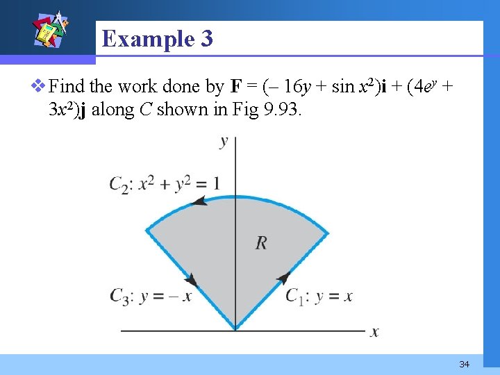 Example 3 v Find the work done by F = (– 16 y +
