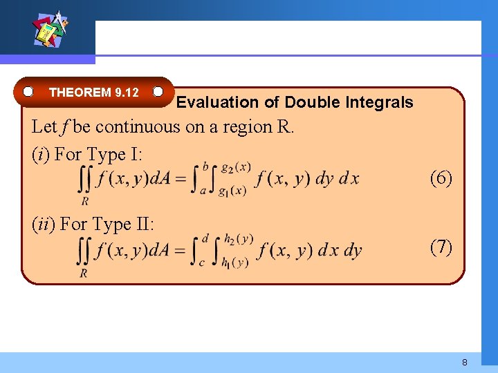 THEOREM 9. 12 Evaluation of Double Integrals Let f be continuous on a region