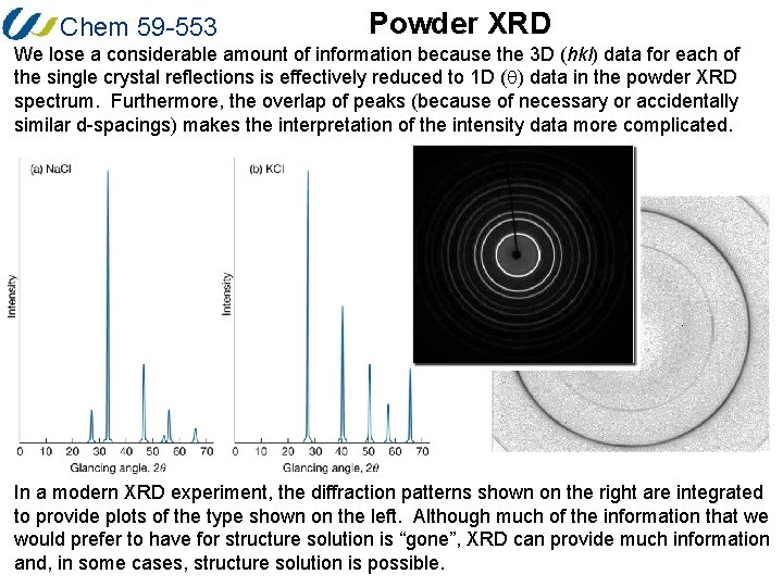 Chem 59 -553 Powder XRD We lose a considerable amount of information because the