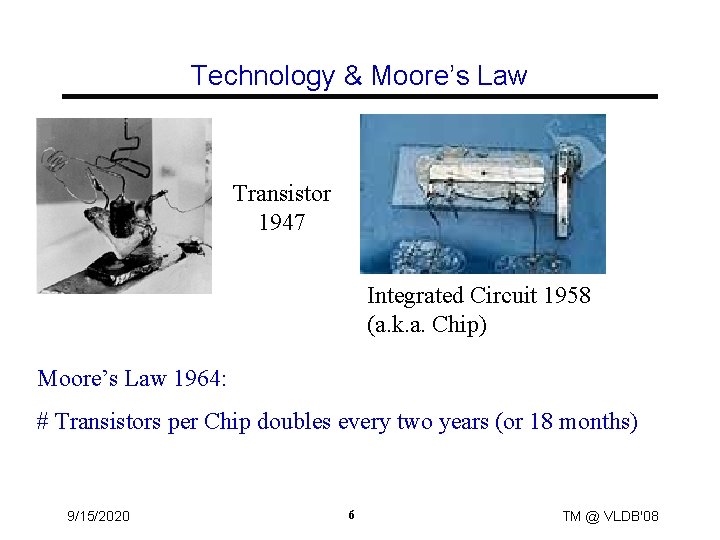 Technology & Moore’s Law Transistor 1947 Integrated Circuit 1958 (a. k. a. Chip) Moore’s