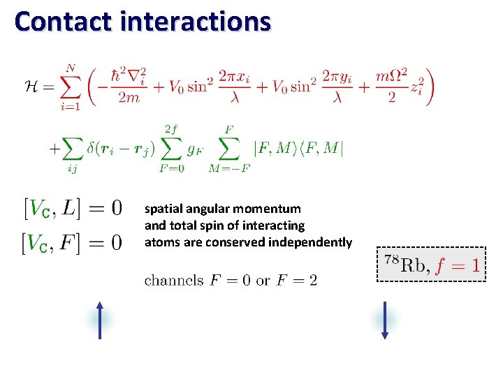 Contact interactions spatial angular momentum and total spin of interacting atoms are conserved independently