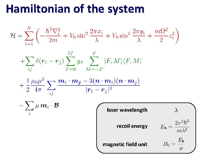 Hamiltonian of the system laser wavelength recoil energy magnetic field unit 