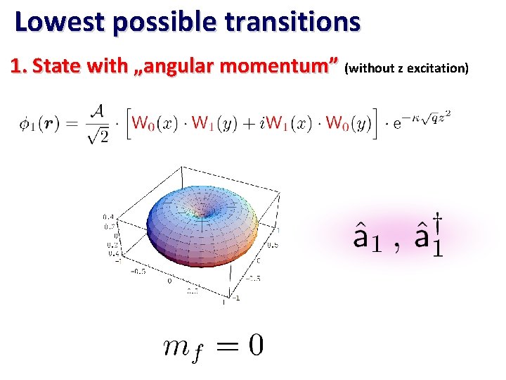 Lowest possible transitions 1. State with „angular momentum” (without z excitation) 