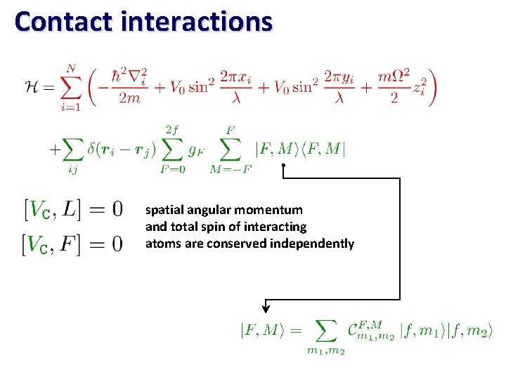 Contact interactions spatial angular momentum and total spin of interacting atoms are conserved independently