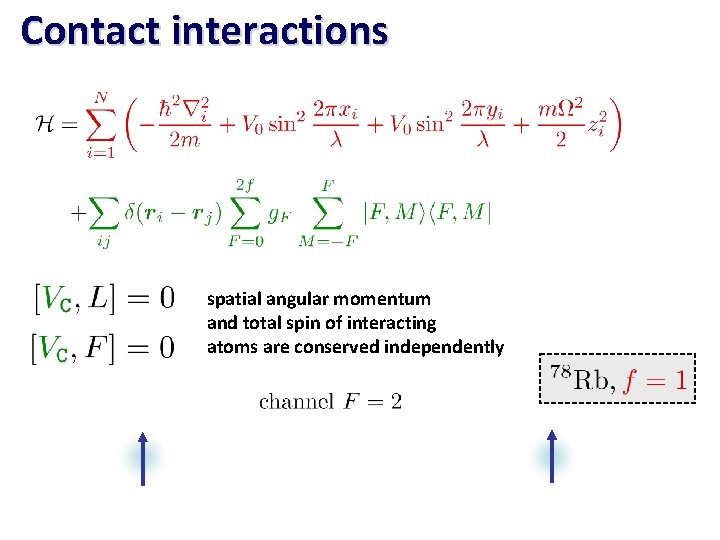 Contact interactions spatial angular momentum and total spin of interacting atoms are conserved independently