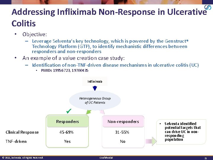 Addressing Infliximab Non-Response in Ulcerative Colitis • Objective: – Leverage Selventa’s key technology, which
