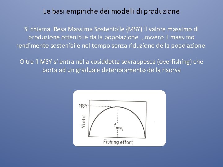 Le basi empiriche dei modelli di produzione Si chiama Resa Massima Sostenibile (MSY) il