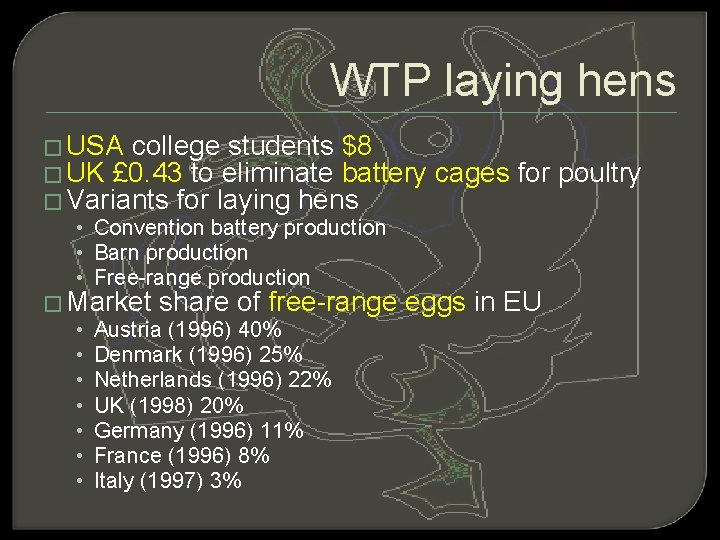 WTP laying hens � USA college students $8 � UK £ 0. 43 to