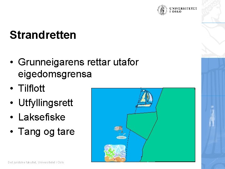 Strandretten • Grunneigarens rettar utafor eigedomsgrensa • Tilflott • Utfyllingsrett • Laksefiske • Tang Strandretten • Grunneigarens rettar utafor eigedomsgrensa • Tilflott • Utfyllingsrett • Laksefiske • Tang