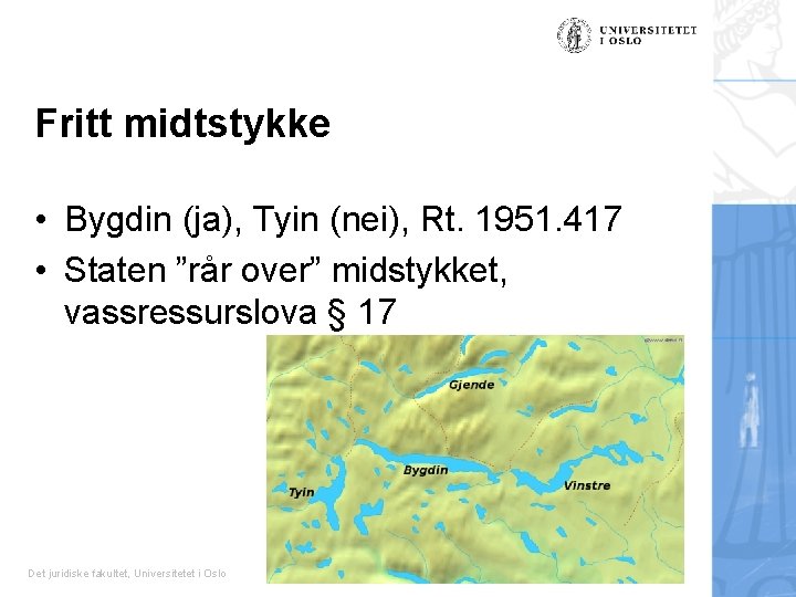 Fritt midtstykke • Bygdin (ja), Tyin (nei), Rt. 1951. 417 • Staten ”rår over”