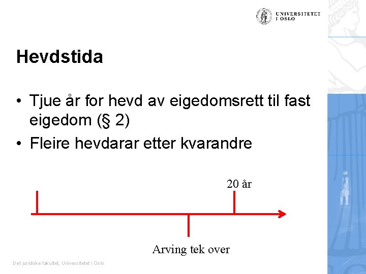 Hevdstida • Tjue år for hevd av eigedomsrett til fast eigedom (§ 2) •