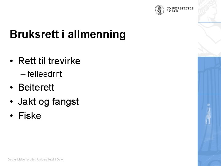 Bruksrett i allmenning • Rett til trevirke – fellesdrift • Beiterett • Jakt og