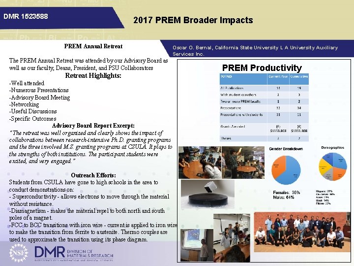 DMR 1523588 2017 PREM Broader Impacts PREM Annual Retreat Oscar O. Bernal, California State