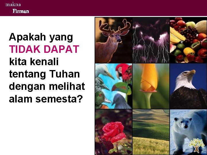 makna Firman Apakah yang TIDAK DAPAT kita kenali tentang Tuhan dengan melihat alam semesta? makna Firman Apakah yang TIDAK DAPAT kita kenali tentang Tuhan dengan melihat alam semesta?