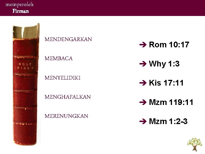 memperoleh Firman MENDENGARKAN è Rom 10: 17 MEMBACA è Why 1: 3 MENYELIDIKI è memperoleh Firman MENDENGARKAN è Rom 10: 17 MEMBACA è Why 1: 3 MENYELIDIKI è